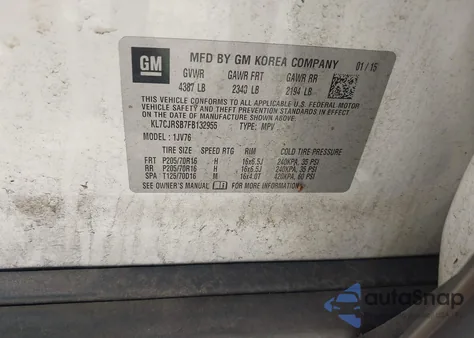 2015 Chevrolet Trax Lt из США, поврежденный, VIN KL7CJRSB7FB132955